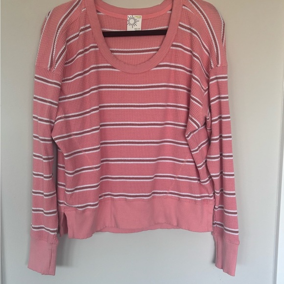 Aerie Pink Oversized Striped Sweatshirt XXS - Picture 1 of 5